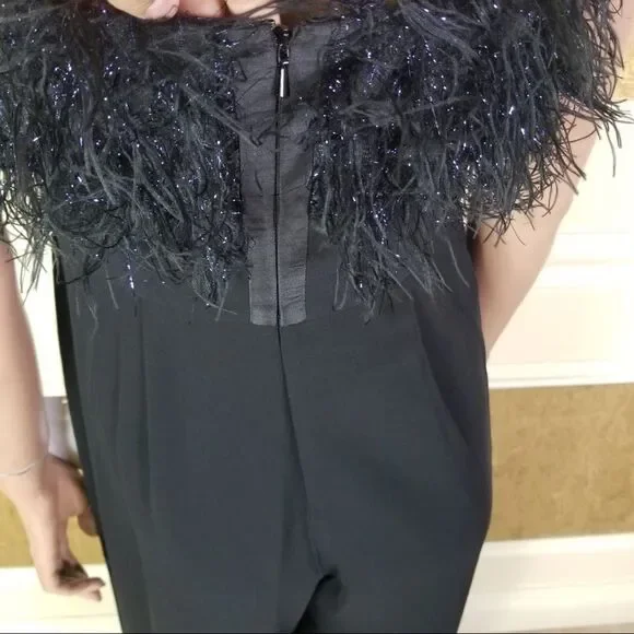 NEW JAYGODFEY Elaina black strapless feathers jumpsuit 4
